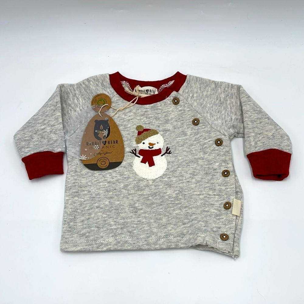 NWT 100% Organic Cotton Rabbit & Bear by Emily and Oliver Sweatshirt Size 0-3M